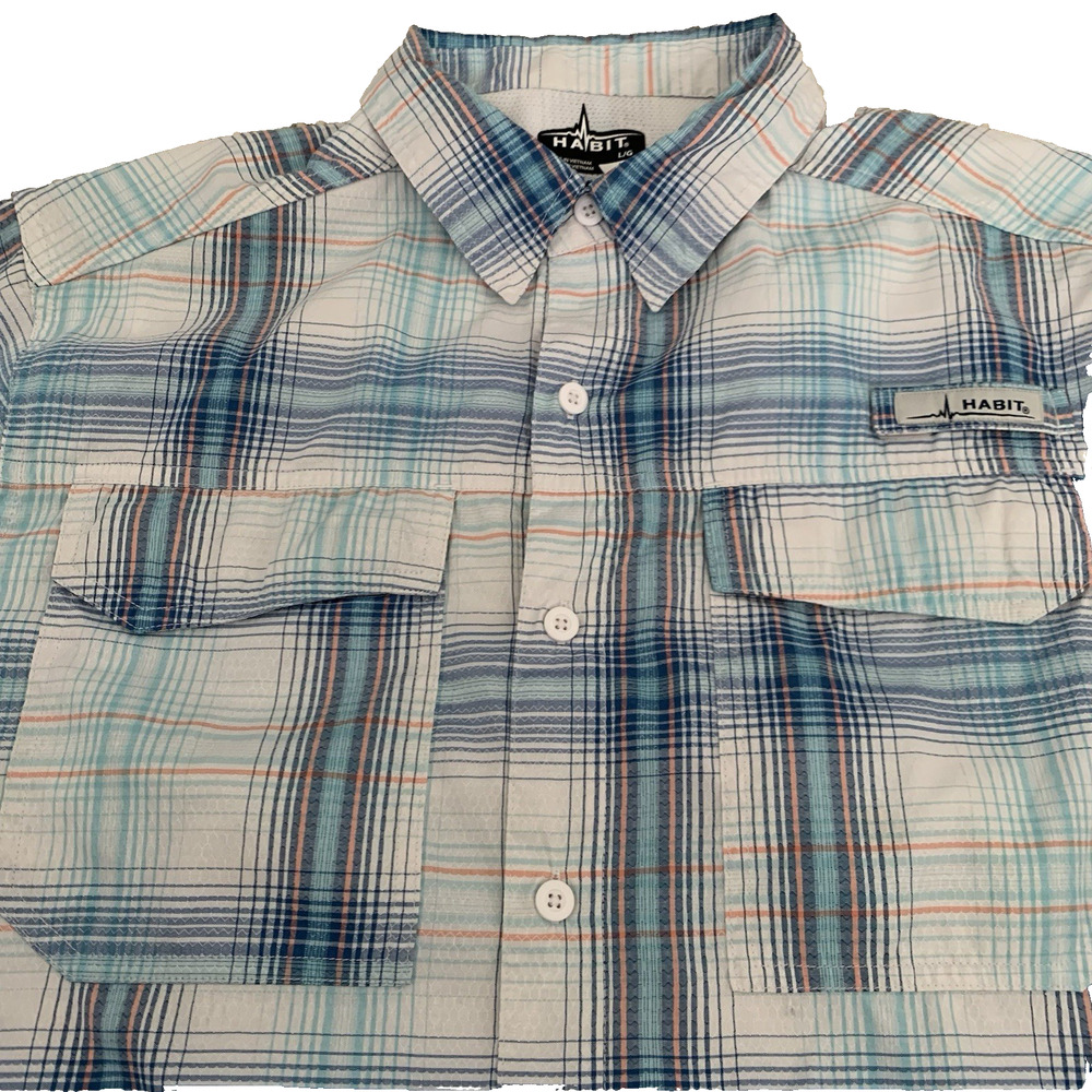 Habit Fishing Shirt Mens Large Vented Lightweight Blue Plaid 40+ Sun Protection